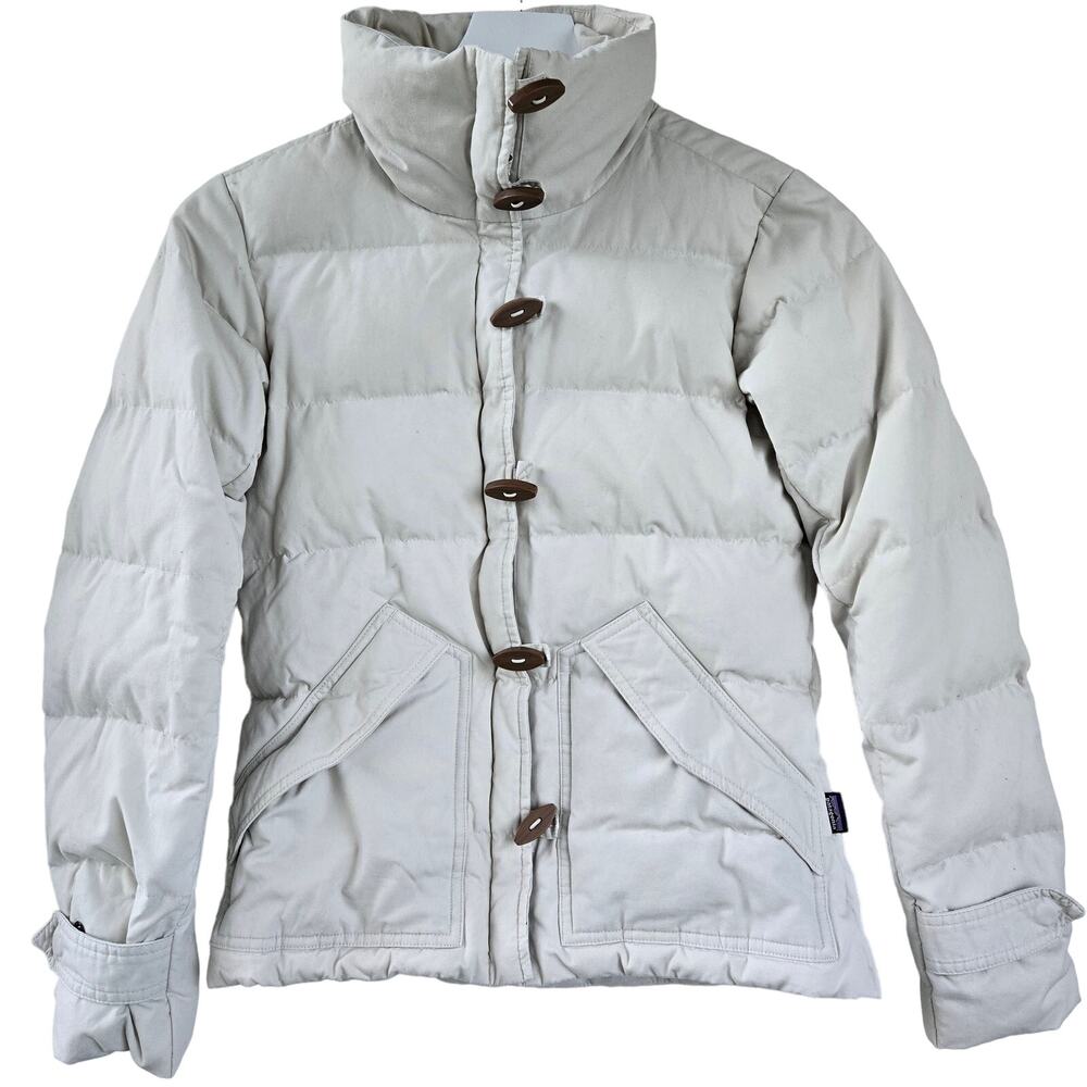 Patagonia Womens Down Puffer Toggle Zip Coat Jacket Off White Winter Size XS EUC